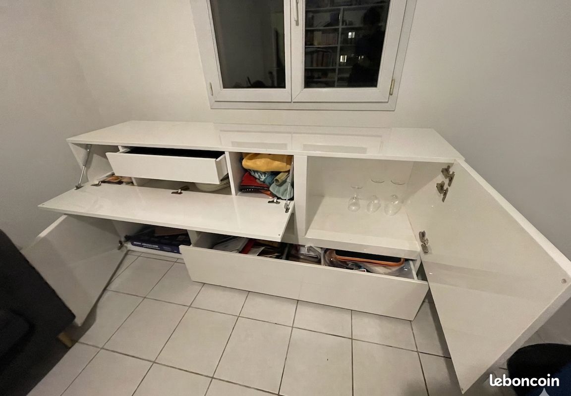 Buffet design GUAL blanc laqué LED 195cm (image 3)