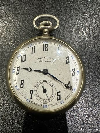 Montre De Poche Chronomètre Ancienne - Argentan, Décor 'Paysage Sous La Neige' - Fin 19ème Siècle - À Restaurer