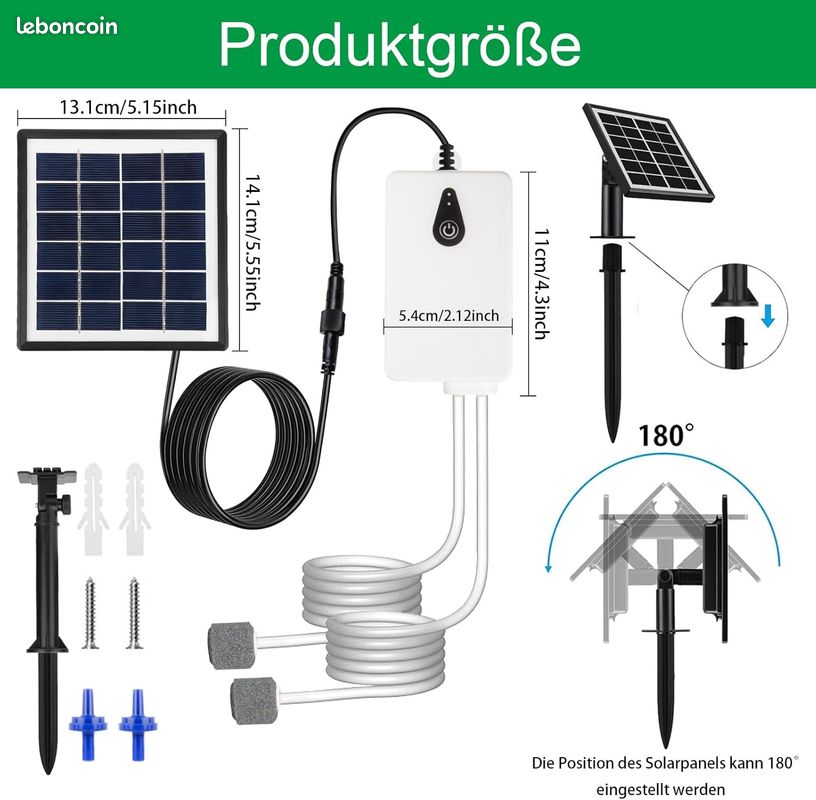 Pompe à Air Solaire 6W Avec Batterie 6000mAh - Aérateur Bassin Aquarium Étang USB & Solaire