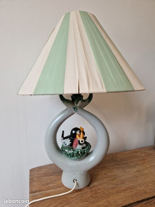 Broche Vintage En Céramique Peinte – Décor Oiseaux, Années 1950 – Occasion