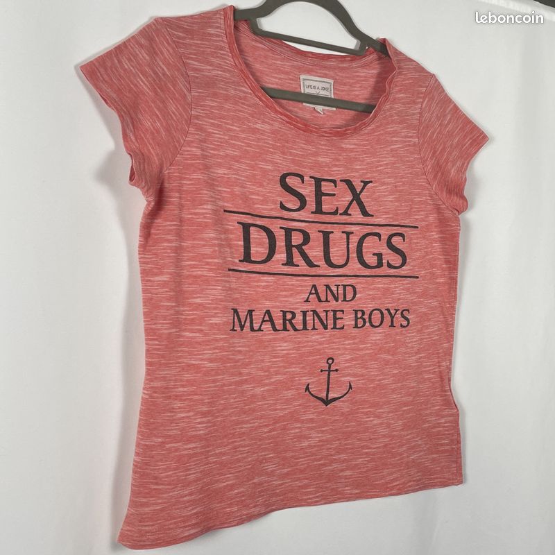 T-Shirt Femme Eleven Paris Sex Drugs and Marine boys Corail orange chiné Taille XS Manches courtes (image 3)