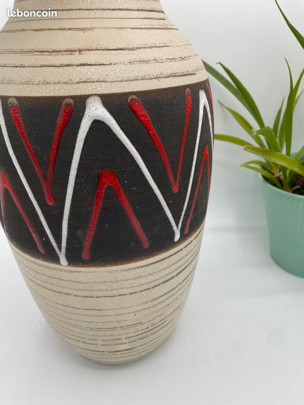 Vase Céramique Scheurich Linie - Moderniste Années 1960 - Ocre, Blanc, Noir
