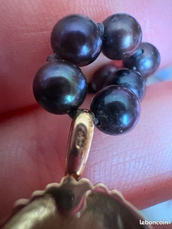 Collier de perles noires de culture & pendentif Éléphant en or 18 carats (750)FAIRE OFFRE (image 3)
