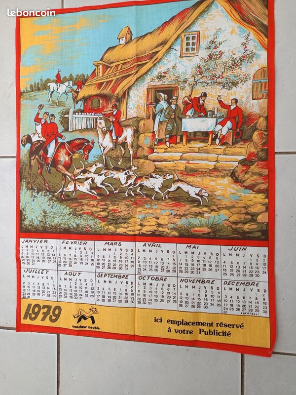 Calendrier torchon de 1979 tout fleuri - France Calendrier torchon de 1979 tout fleuri - France