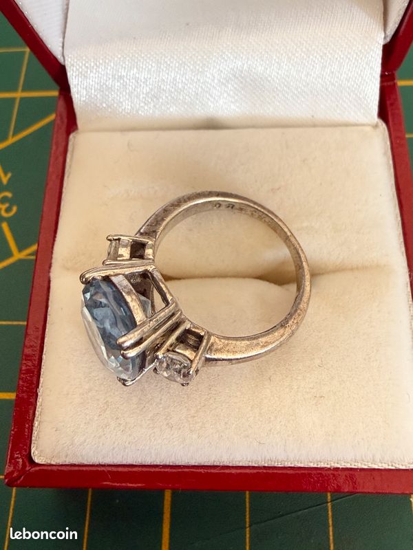 Bague En Argent 925 Sertie De Vraies Topazes Bleues Cœur - Taille 55 - Neuf Avec étiquettes