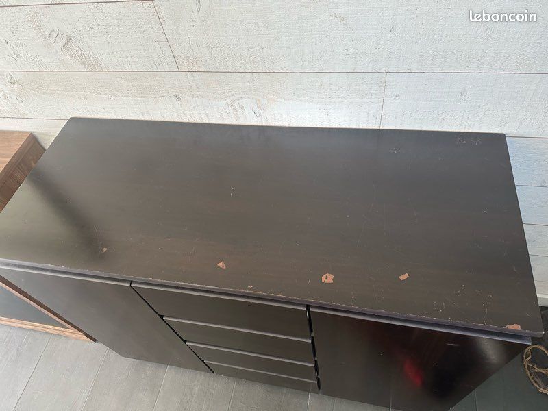 Buffet 2 portes 4 tiroir marron foncé (image 2)