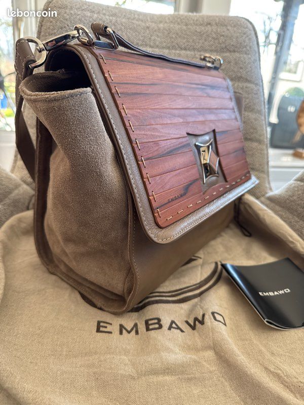 Sac à main bandoulière embawo cuir alcantara bois Accessoires