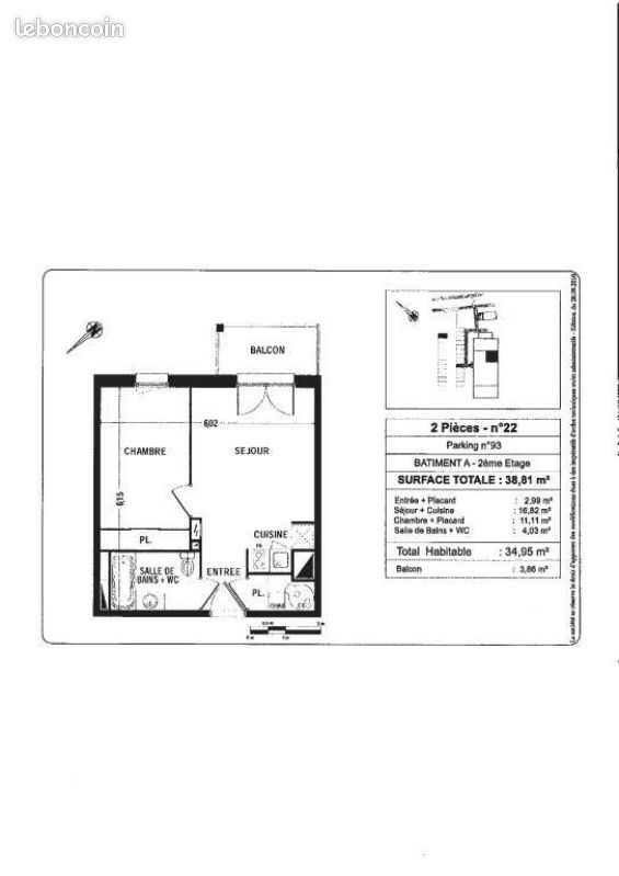 Appartement a louer - 2 pièce(s) - 34 m2 - Surfyn
