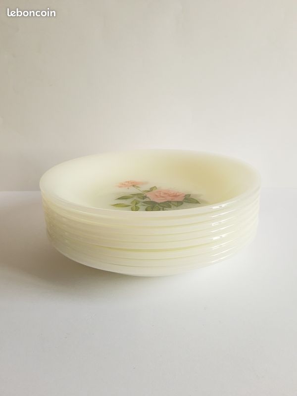 ARCOPAL 3 assiettes plates, 3 assiettes creuses et 3 assiettes à dessert motif fleurs - Collection Florentine - design vintage Fabriqué en France des années 1970 - France