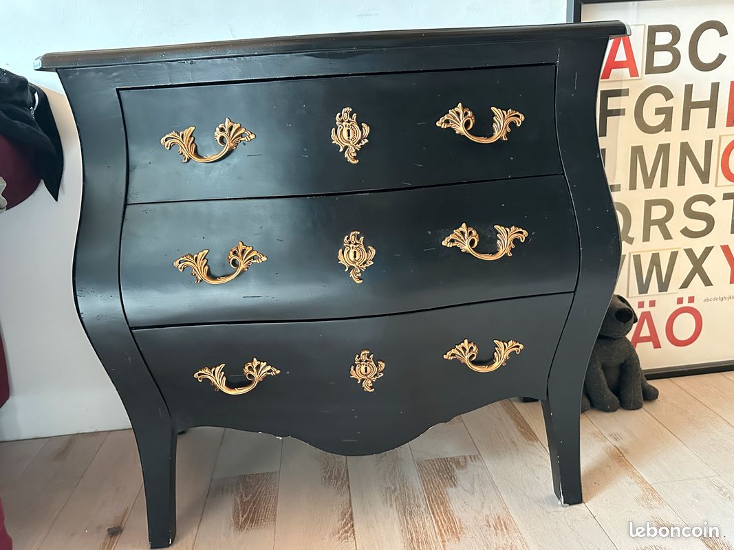 Commode noire baroque 3 tiroirs (image 1)