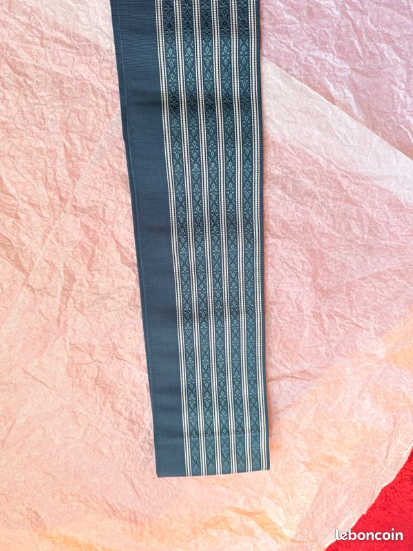 Japon authentique Kaku obi homme vintage soie marine clair rayures blanches excellent état (image 6)
