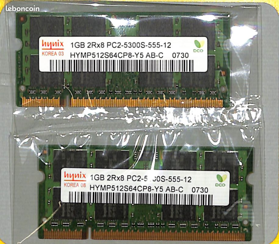 Barrette Mémoire SODIM 1 Go PC2-5300 (DDR2) Pour Portable - Occasion