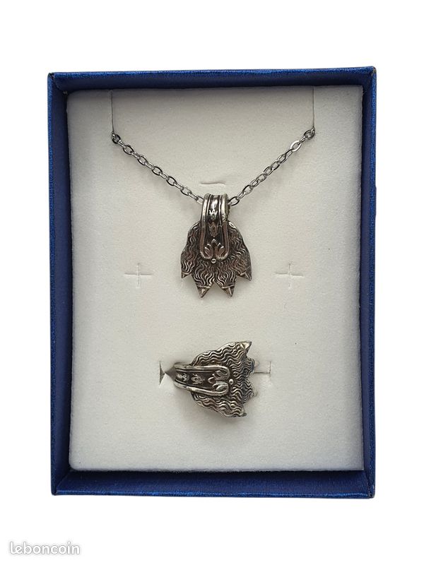 Bague + Pendentif en Argent 950 Millièmes XIXème (image 1)