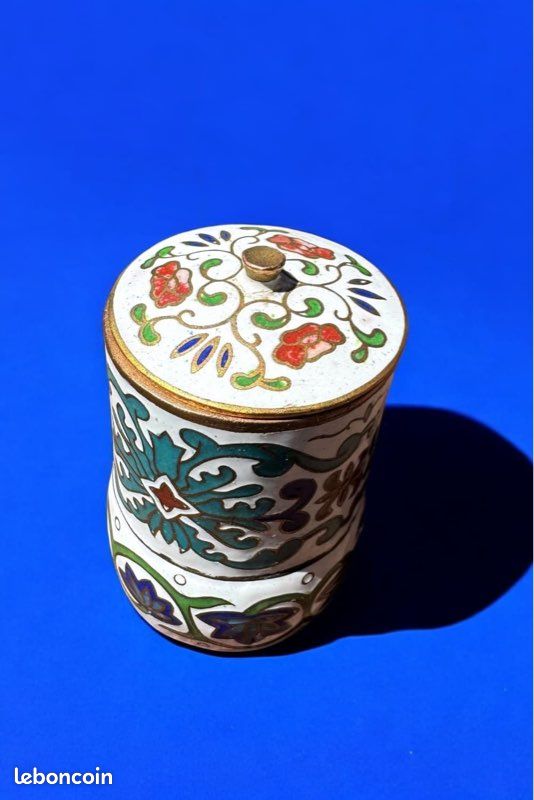 Ancien Pilulier Ou Boîte à Pilules En Email Cloisonné Chinois - Décor Fleuri - Vintage