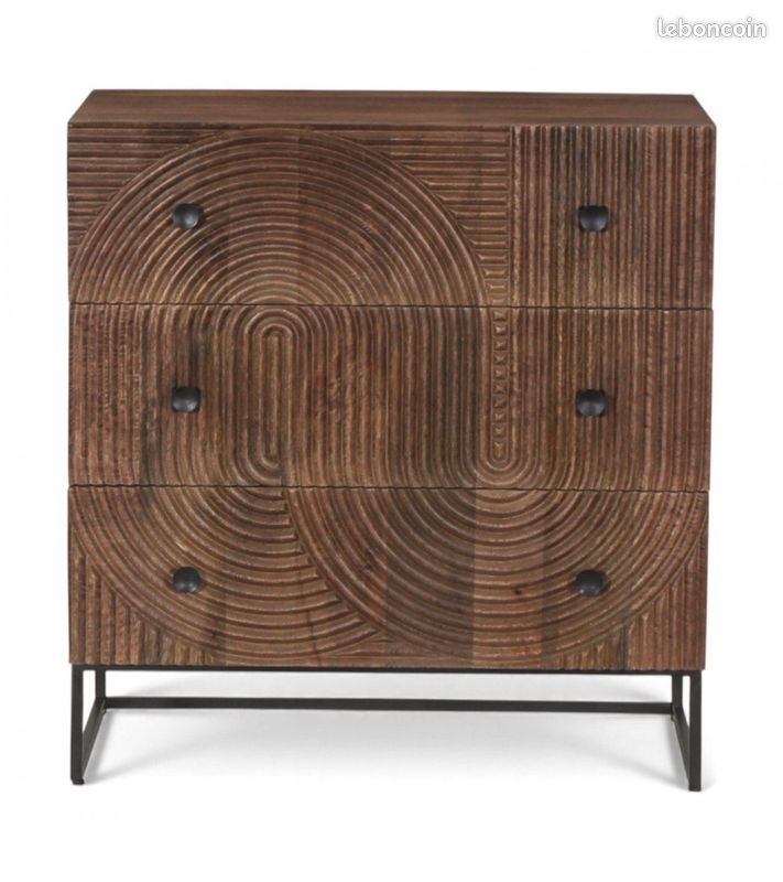 Commode 6 tiroirs bois massif manguier sculptée – Anaya (image 2)