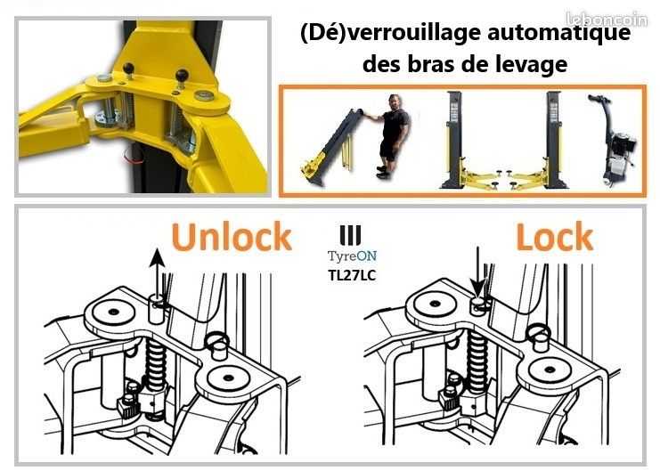 Pont élévateur 2 colonnes mobile, capacité 2700 kg - 220V - Hauteur de levage 140 cm – Facile à (dé)monter (image 5)