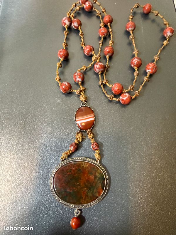 Collier En Pâte De Verre Style Agate Lignée - Années 1960/1970 - Pour Femme - Occasion