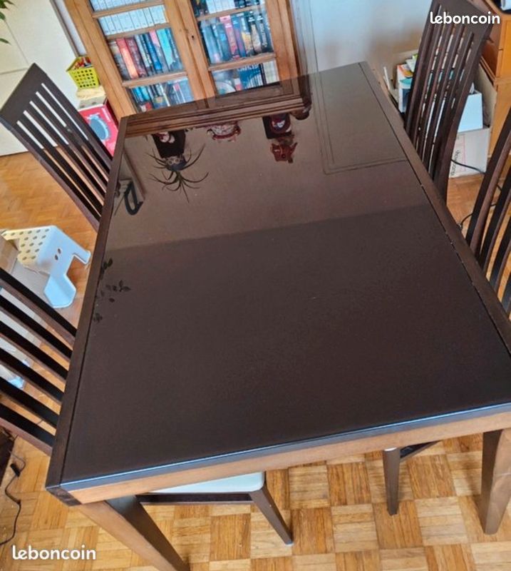 Table extensible Calligaris bois et verre wenge + 4 chaises (image 5)