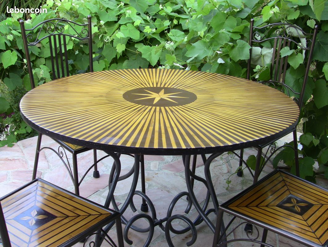 Table et 4 chaises de salon en marqueterie (image 2)
