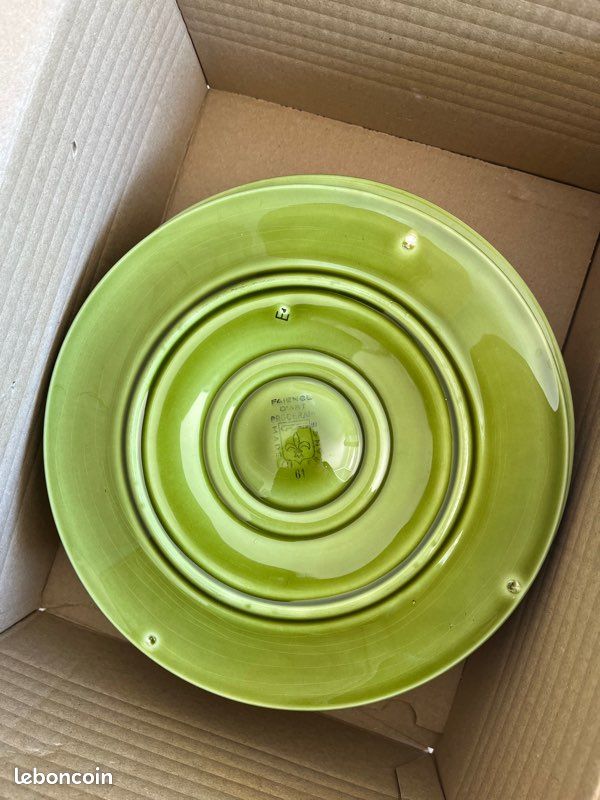 Lot De 6 Assiettes à Huîtres En Faïence D'art Proceram - Couleur Verte - Motif Coquillage - Occasion
