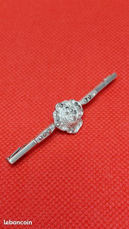 Broche Vintage En Argent Sterling Avec Marcassites - Bijou Ancien, Parfait état, Référence 3428