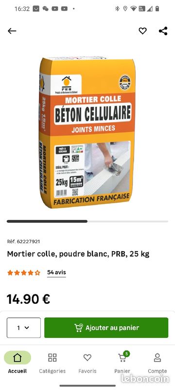 Mortier colle poudre blanc PRB reste 19.5kg (image 1)