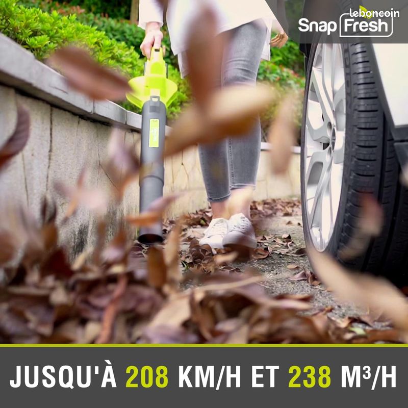 SnapFresh Souffleur Batterie 20V Léger 1,2 kg - Souffleurs de Feuilles sans Fil 210 km/h 240m³/h, 2 Vitesses, avec Batterie et Chargeur - pour Terrasses, Garages, Entrées et Jardins Domestiques (Vert) (image 5)