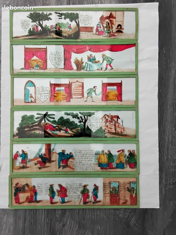 Le Petit Poucet, 6 Plaques en verre pour lanterne magique