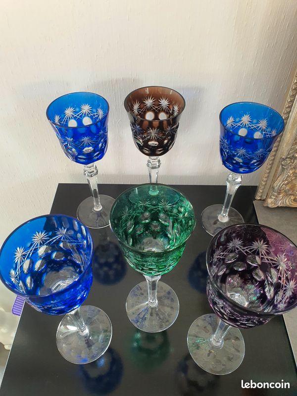 6 verres sur pied en cristal coloré (image 2)