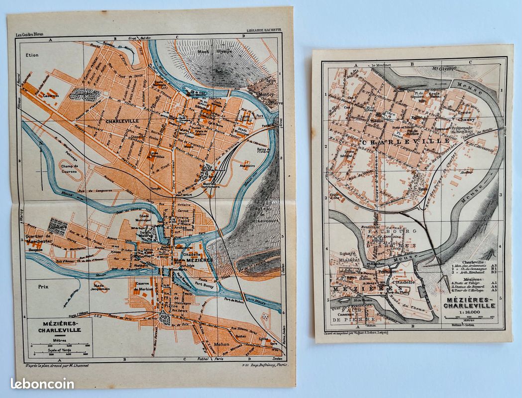 Carte Ancienne Entoilée Mézières Rocroi – 1893 – Bon état
