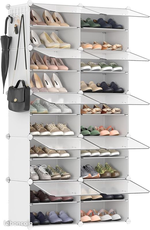 Étagère à Chaussures Modulable 10 Compartiments – Rangement Grande Capacité avec Portes (image 1)