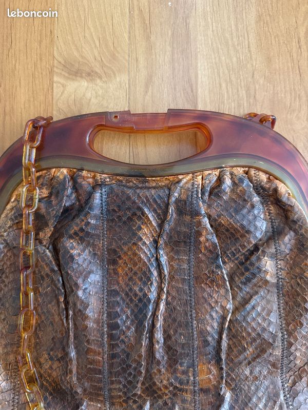 Sac à Main Vintage Pistore Années 1970 - Cuir Véritable, Anse écaille - Très Bon état