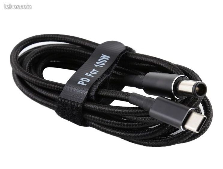 PD 100W 7,4 x 0,6 mm mâle vers USB-C / Type-C câble de charge d'alimentation en nylon mâle pour HP, DELL, longueur du câble: 1,7 m (image 1)