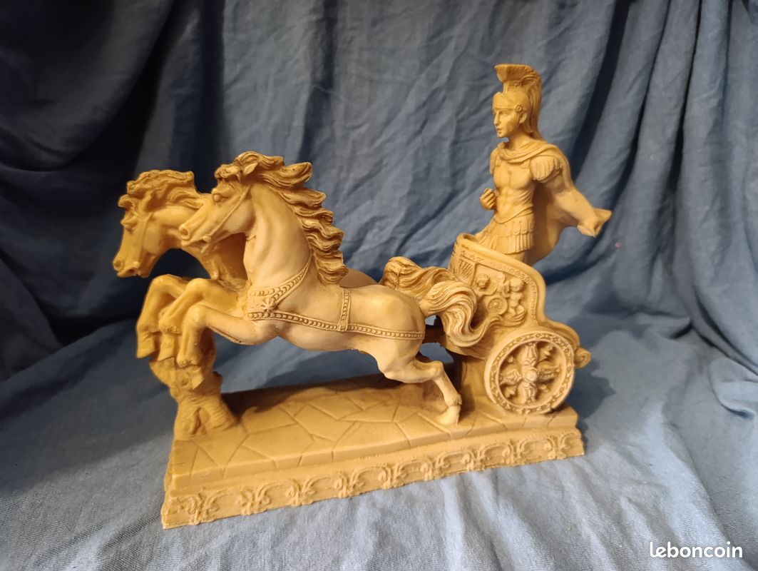 Grande Sculpture / Statue Char Romain à Deux Chevaux (Aurige et Biga) (image 1)
