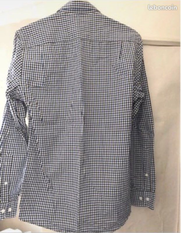 Chemise vichy bleu marine noir et blanc 100% coton manches longues