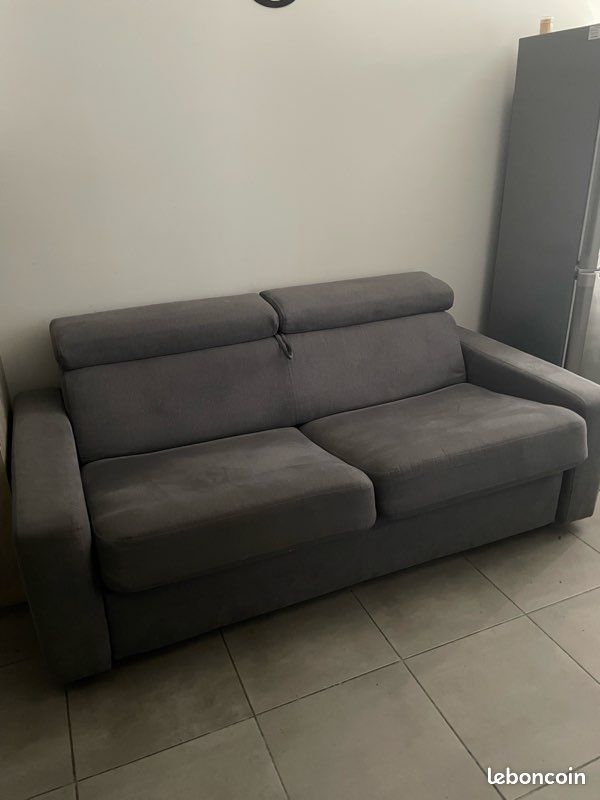 Canapé droit convertible gris (image 1)