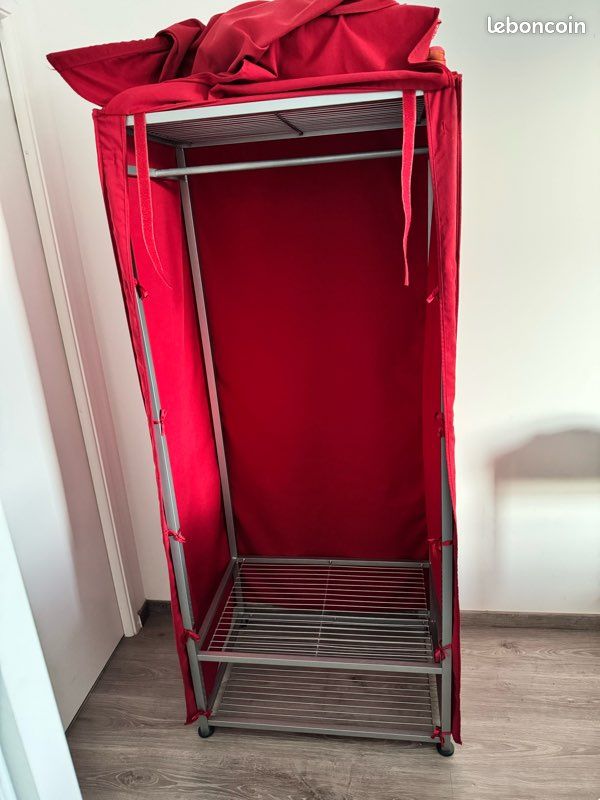 Armoire penderie en tissu rouge – 175 x 75 x 51 cm (image 3)