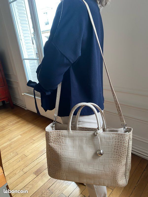 Sac cabas Furla cuir façon croco beige (image 2)