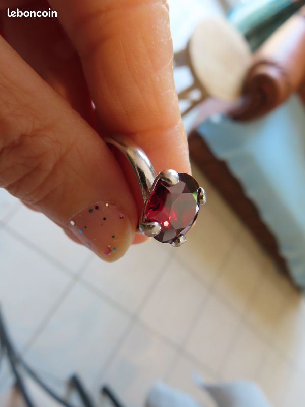 Bague En Argent Avec Grenat Framboise 10x7mm - Taille 57-58, Neuf Sans écrin