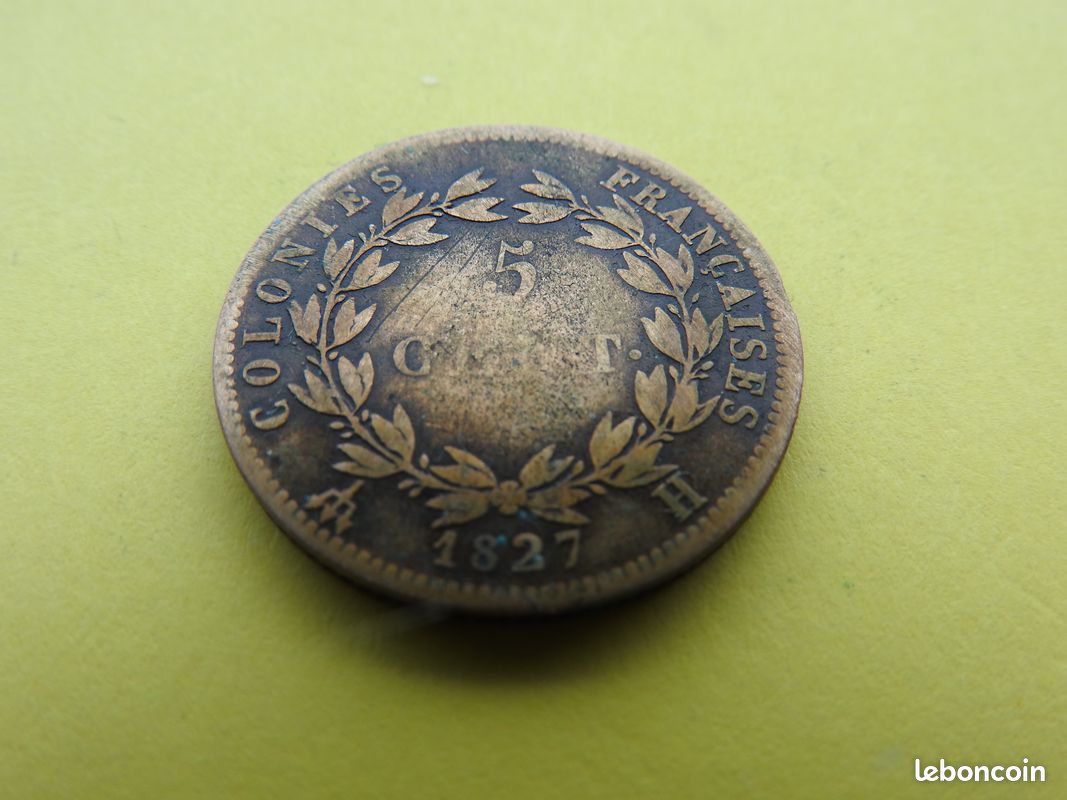 Monnaie Charles X Colonies Françaises 5 Centimes 1827 Atelier H La Rochelle (image 4)