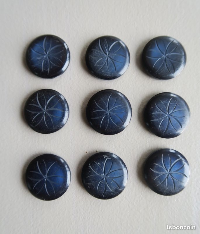 Lot De 6 Gros Boutons Vintage Bleu Paon - Diamètre 2,6 Cm - Trous - Réf 526