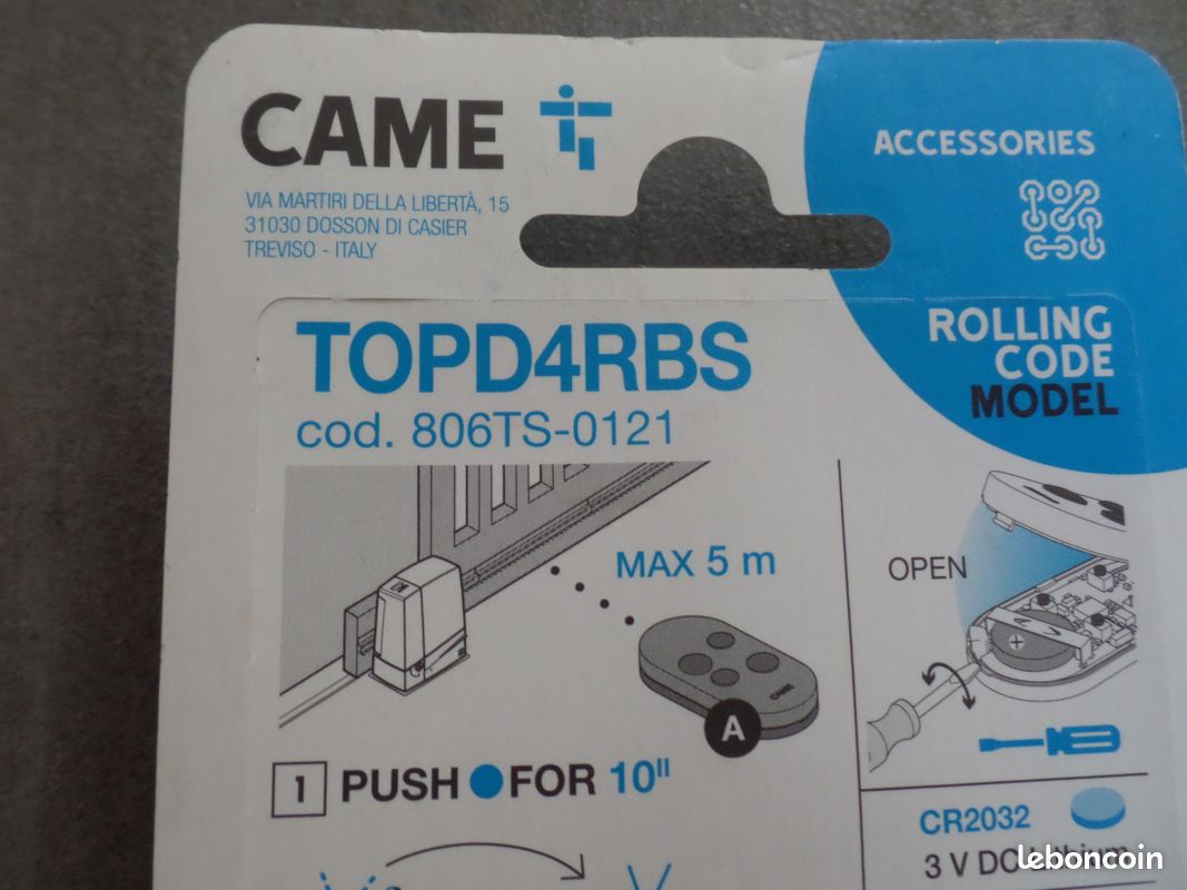 Télécommande CAME TOPD4RBS - 4 Canaux, Double Fréquence Pour Portail/garage