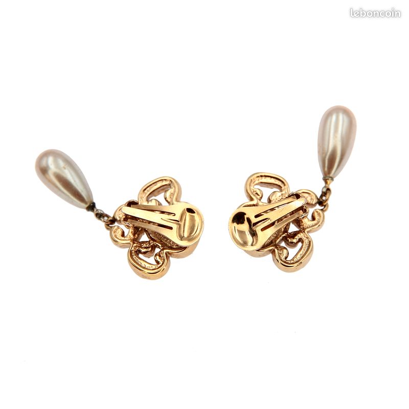 Boucles D'oreilles Clips Vintage Dorées - Perles Nacrées Et Strass - Occasion