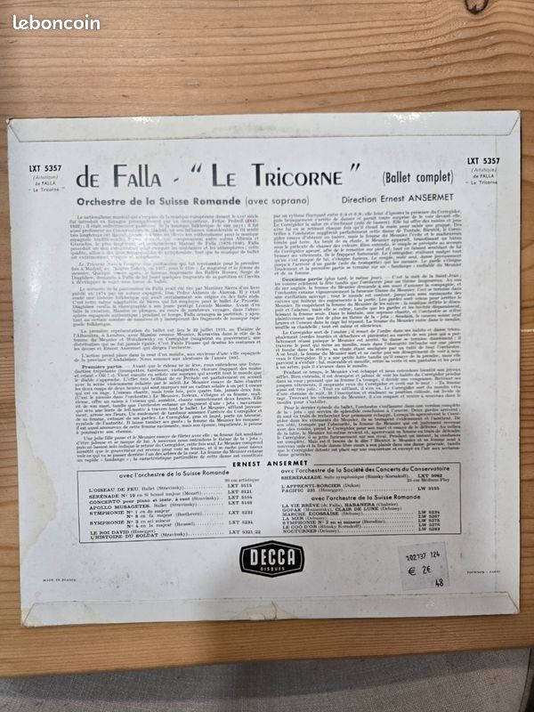 Vinyle Audiophile - Decca ffrr - Falla Le Tricorne / Ansermet (LXT 5357) (image 5)