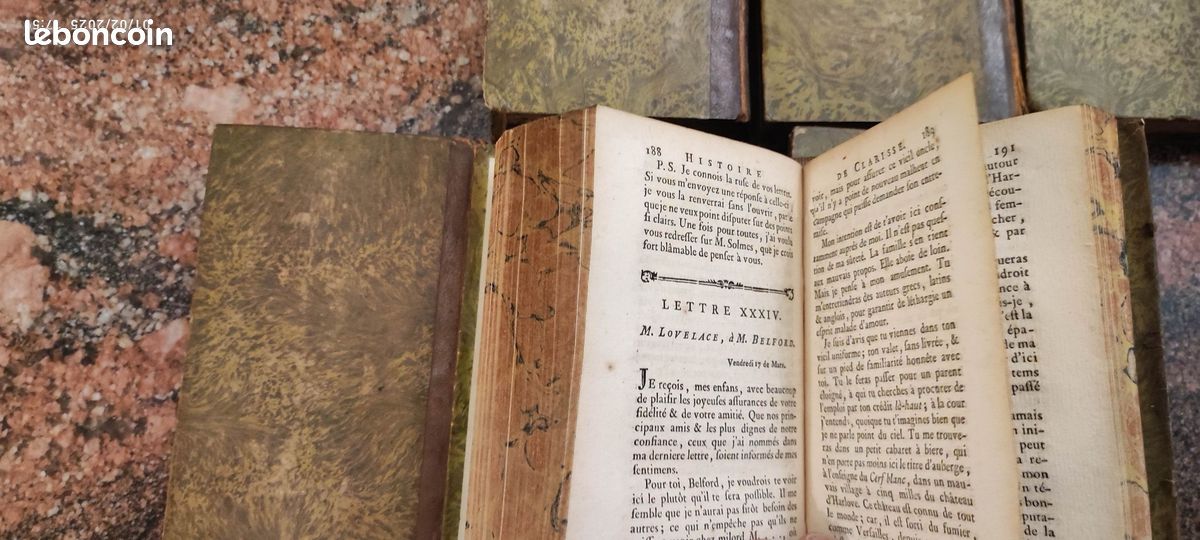 Lettres angloises, ou Histoire de Miss Clarisse Harlove. Nouvelle édition, augmentée de l'Eloge de Richardson, des lettres posthules & du testament de Clarisse.(Complet, 14 volumes reliés 7 tomes). (image 15)