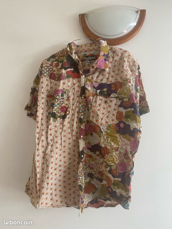Chemise Desigual Femme Patchwork Floral Japonais Kimono Asanoha Multicolore 100% Coton Manches Courtes Vintage (image 1)