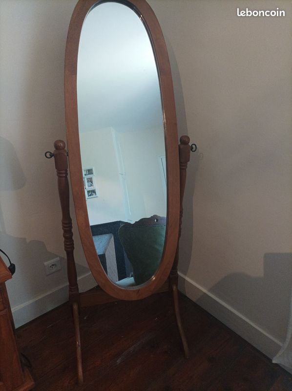 Miroir psyché ovale orientable en bois – Style vintage / rustique (image 1)