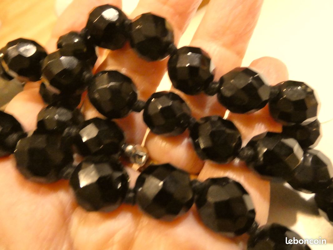 Lot De Perles Noires à Facettes Vintage - Les Années Folles - Verre Noir