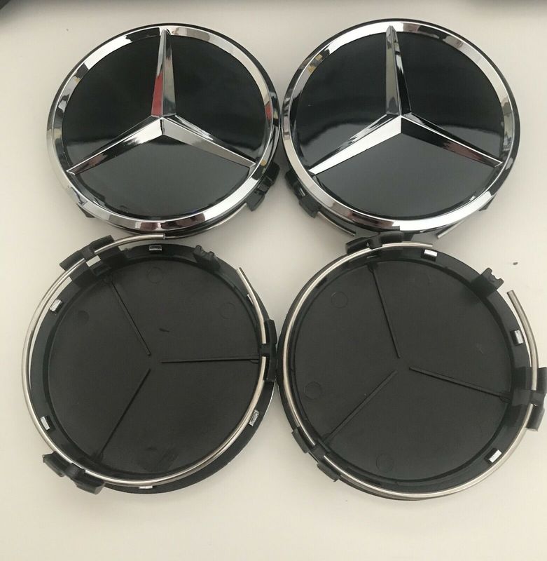 Lot de 4 Cache Moyeu Noir Brillant 75mm Pour Mercedes Logo Emblème Jante  Centre De Roue - Équipement auto