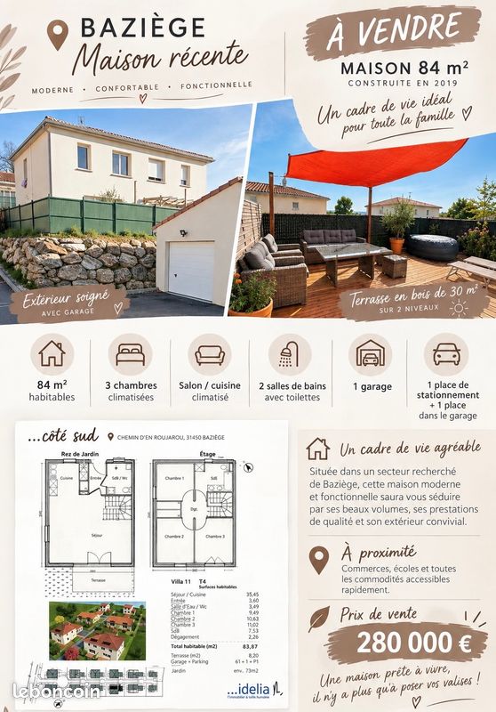 Maison 4 pièces 84 m² · à Baziège · 84 m² · 280 000 €